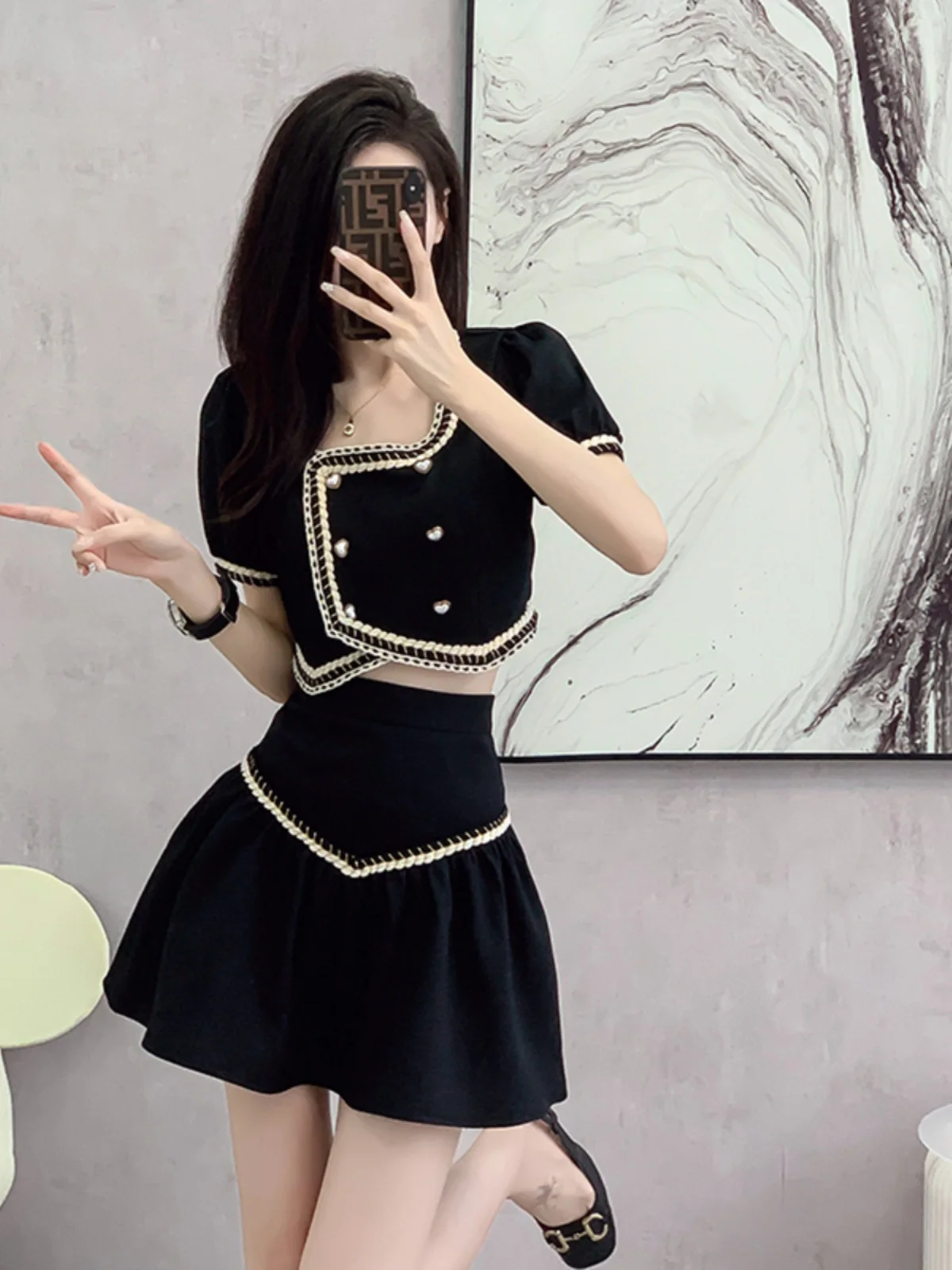 

Сексуальный насыщенный комплект для девочек Sweet And Spicy ort Top Pure Desire ort Юбка Комплект из двух предметов Faionable Retro Street Sle Small Fra...