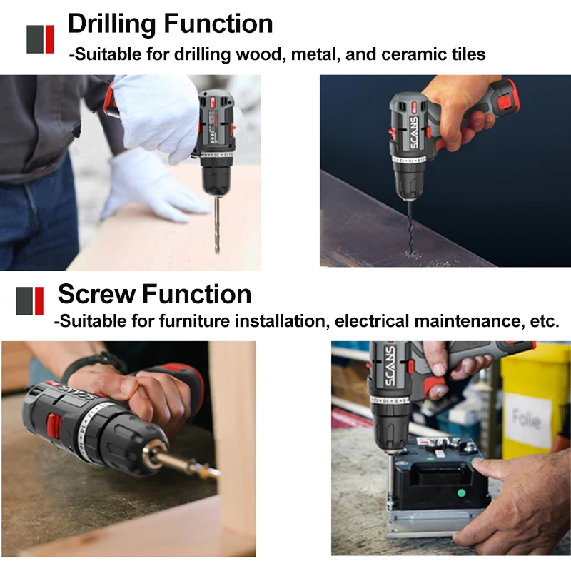 SCANS 16V Brushless Drill Cordless Screwdriver 40Nm Electric Drill Screwdriver 2Ah Li-ion Battery Mini Drill Power Tools S160