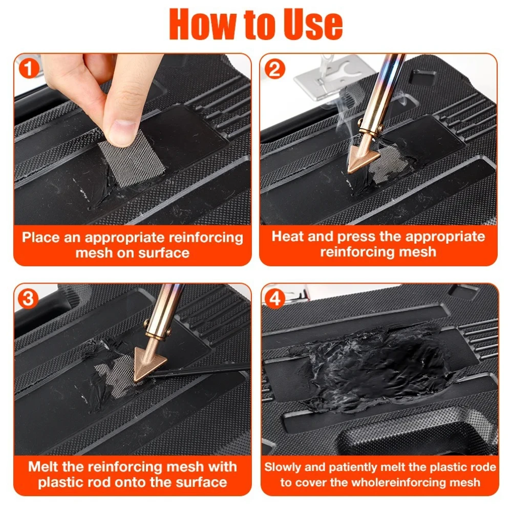 Soldador de plástico con temperatura ajustable, 50W/100W, para parachoques de coche y reparación de plástico, incluye herramientas de soldadura y alisado de PP/PE/ABS/PVC