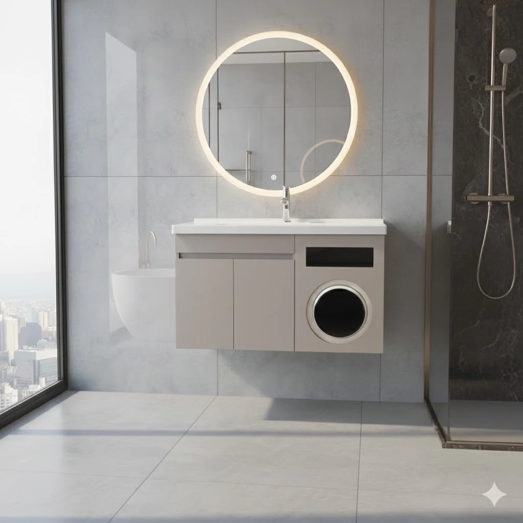 

Contemporary Bathroom Furniture Set Floating Vanity Bathroom Vanity Unit Bathroom Cabinet With Washing Machinepromote sales