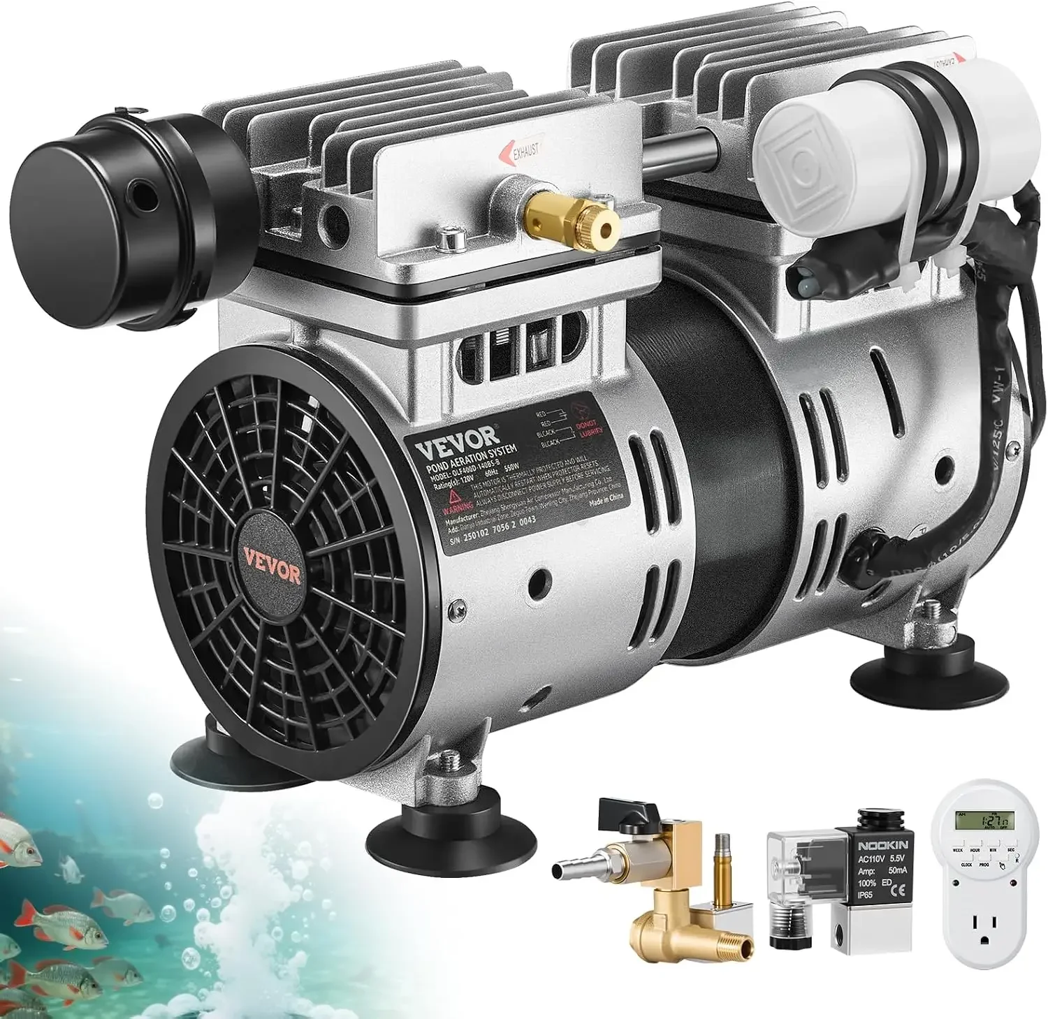Pond Aerator 550W Power 5.2CFM for Up to 3 Acre 50' Lake Aeration Kit