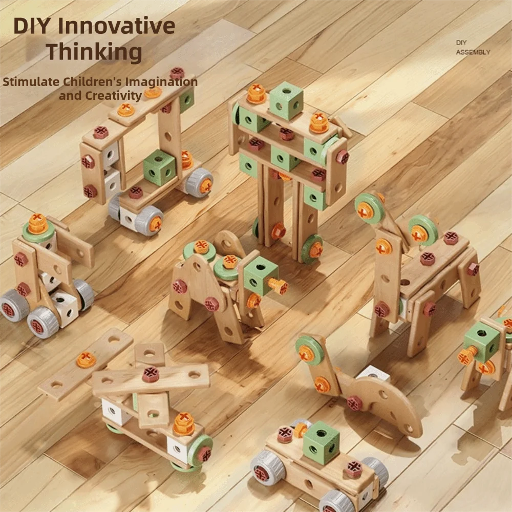 59/100/143 Uds. Caja de herramientas de mantenimiento de simulación educativa para niños, juego de herramientas de madera y plástico de aprendizaje Montessori, Kit DIY