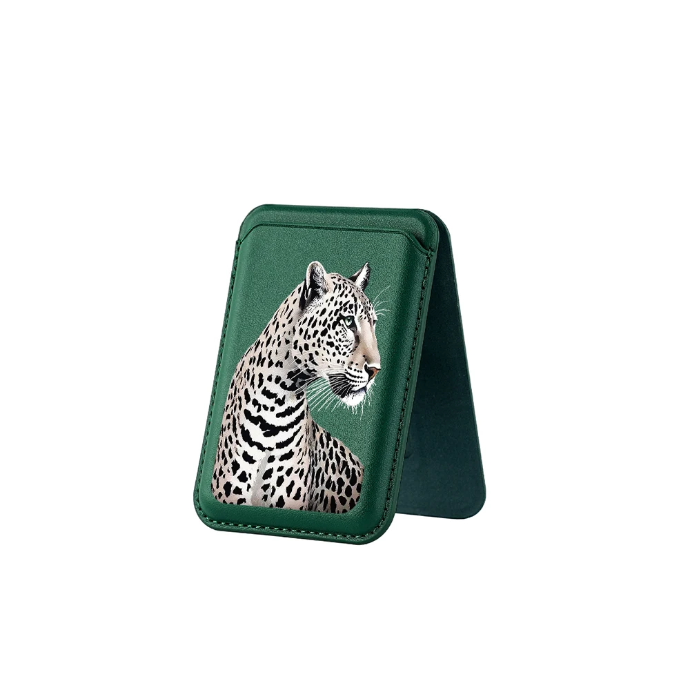 Upgrade Magnetic attraction purse Hide Stand for iPhone 16 15 14 13 Leopard  Leather Card Phone Holder for Case Pocket Cover