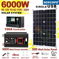 6000W Solar Generator 500W Panel 12V DC to 220V110V Inverter 100A Controller Off-Grid System for RV Camping CE RoHS