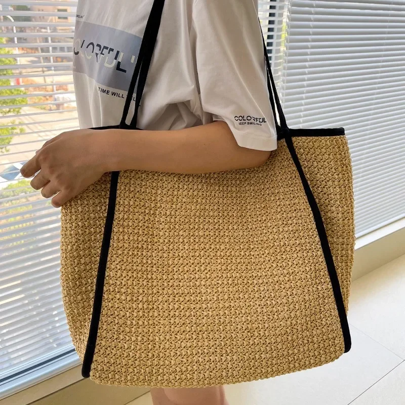 Women\'s Large Capacity Raffia Straw Bag Summer Vacation Bohemian Shoulder Bag for Female Casual Beach Tote Bag Sac A Main Femme