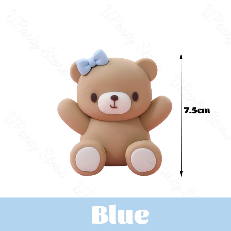 2Pcs/Set Baby Bear Cake Toppers BABY Pink Blue Bow Brown Bear Cake Stand for Birthday Gender Reveal Baby Shower Cake Decorations