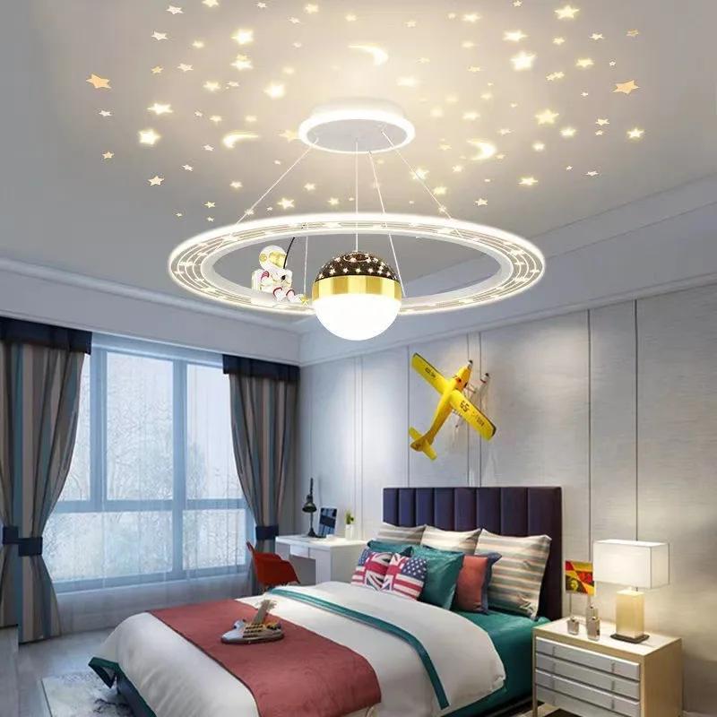 Luz nórdica moderna e minimalista do quarto do astronauta da lua