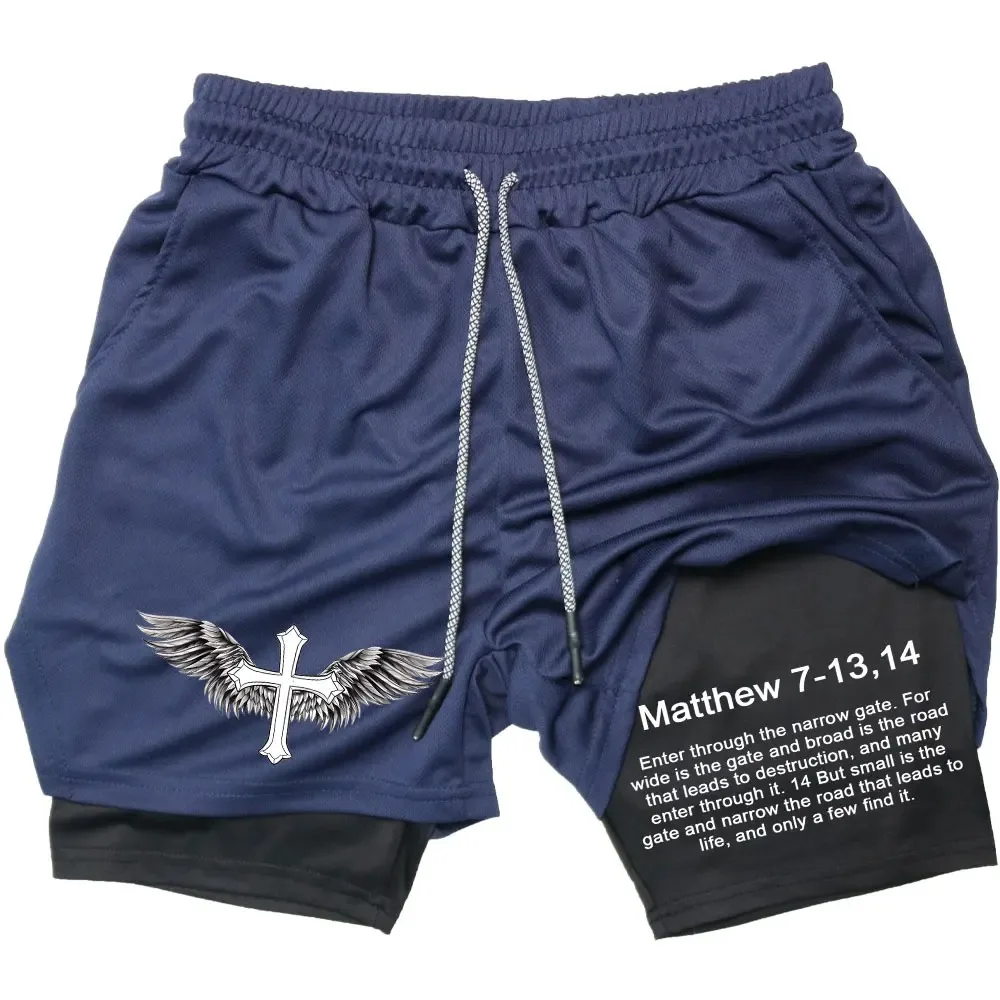 Pantalones cortos de compresión para hombre, Shorts deportivos 2 en 1 de alto rendimiento con estampado de la Biblia, informales, para gimnasio,