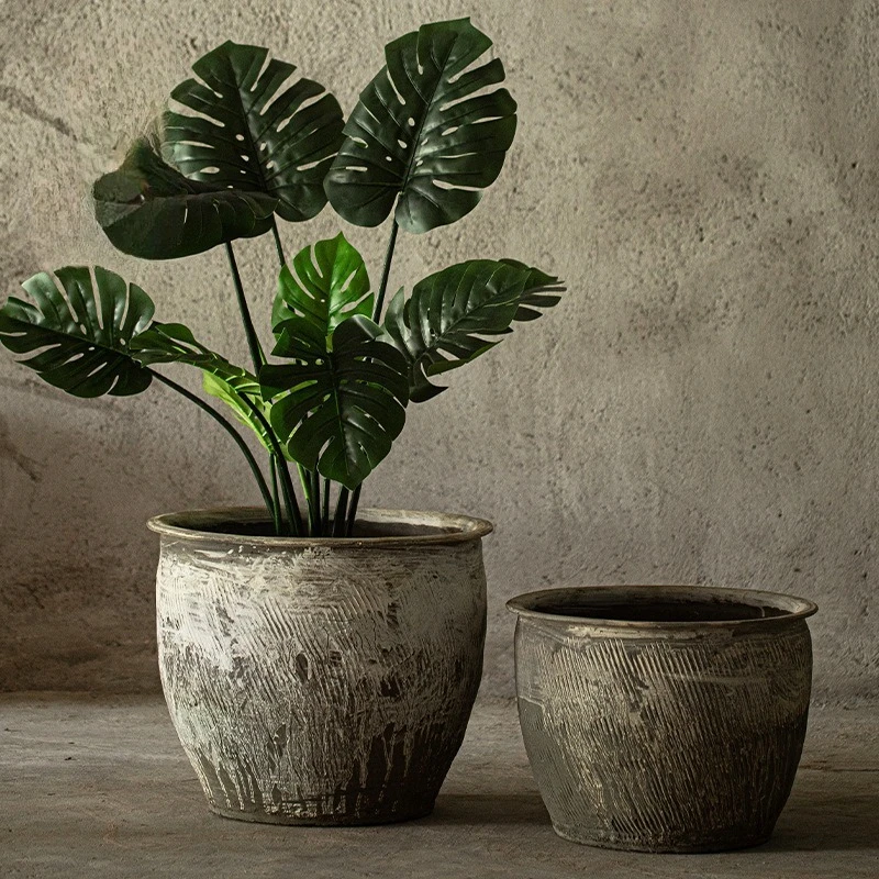 Pot bunga besar bergaya retro untuk halaman rumah, taman, vas keramik Cina berdiameter besar