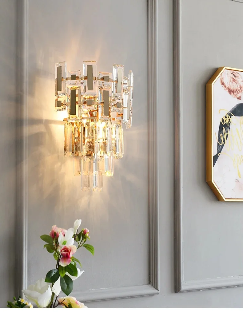Led Crystal Wall Lamp For Bedroom Modern Home Decor Hallway Light Luxury Creative Design Bedside Wall Sconce Lighting Fixture