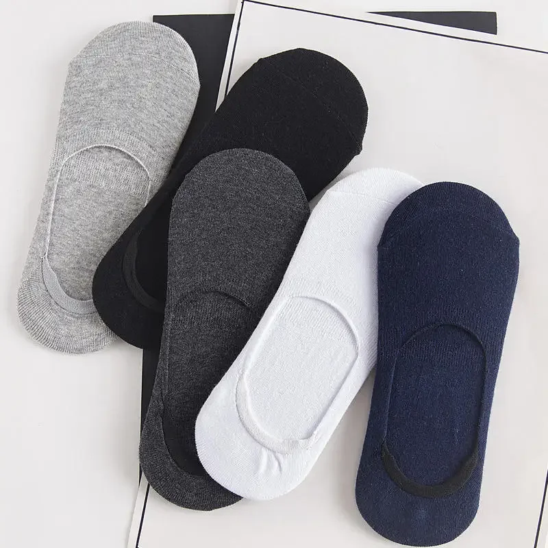 5pairs Men Cotton Boat Socks Summer Autumn Non-slip Silicone Invisible Breathable Short Socks Male Ankle Slippers Sports Socks