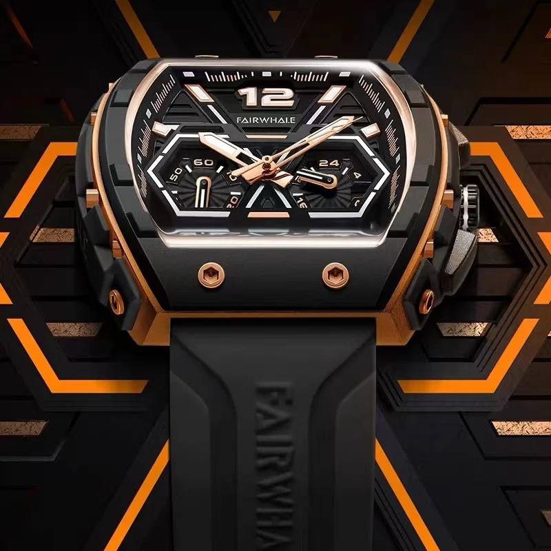 Mark Fairwhale Mens Luxury Watch Automatic Date Sports Quartz Silicone Fashion Waterproof Tonneau Mille Wristwatch 2025