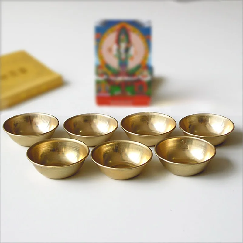 7SetCopper Tibetan Bowl Buddha Disciples to Supply Water Meditation Mini Brass Cup Home Desk Decor  platos decorativos mesa