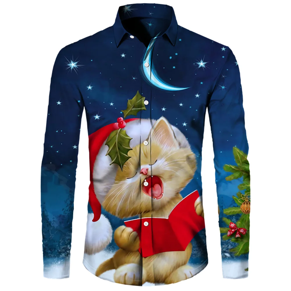 

2024 Snowman Christmas Tree Western Men's Shirt Daily Street Fashion Long Sleeve 3D Printed Hot Selling Shirt Large Size