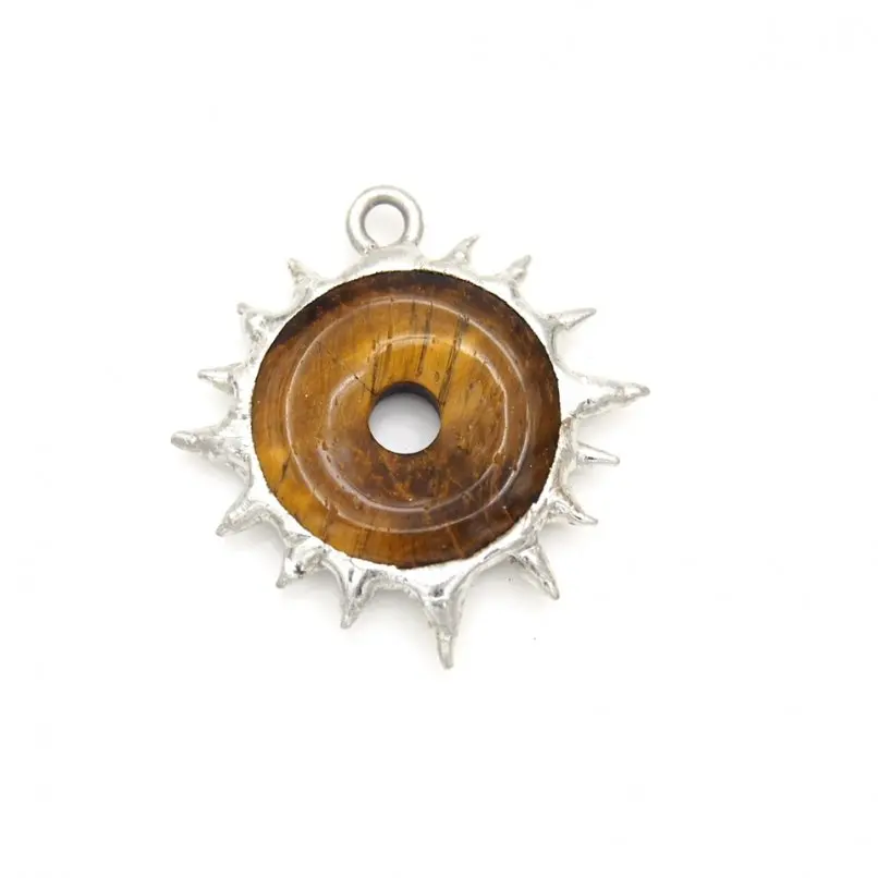 10Pcs Brutalist Y2k Handmade Pendant Spiky Coin Shape Thorns Bubble Claw Organic Claws Yellow Tiger Eye Stone Soldered Jewelry