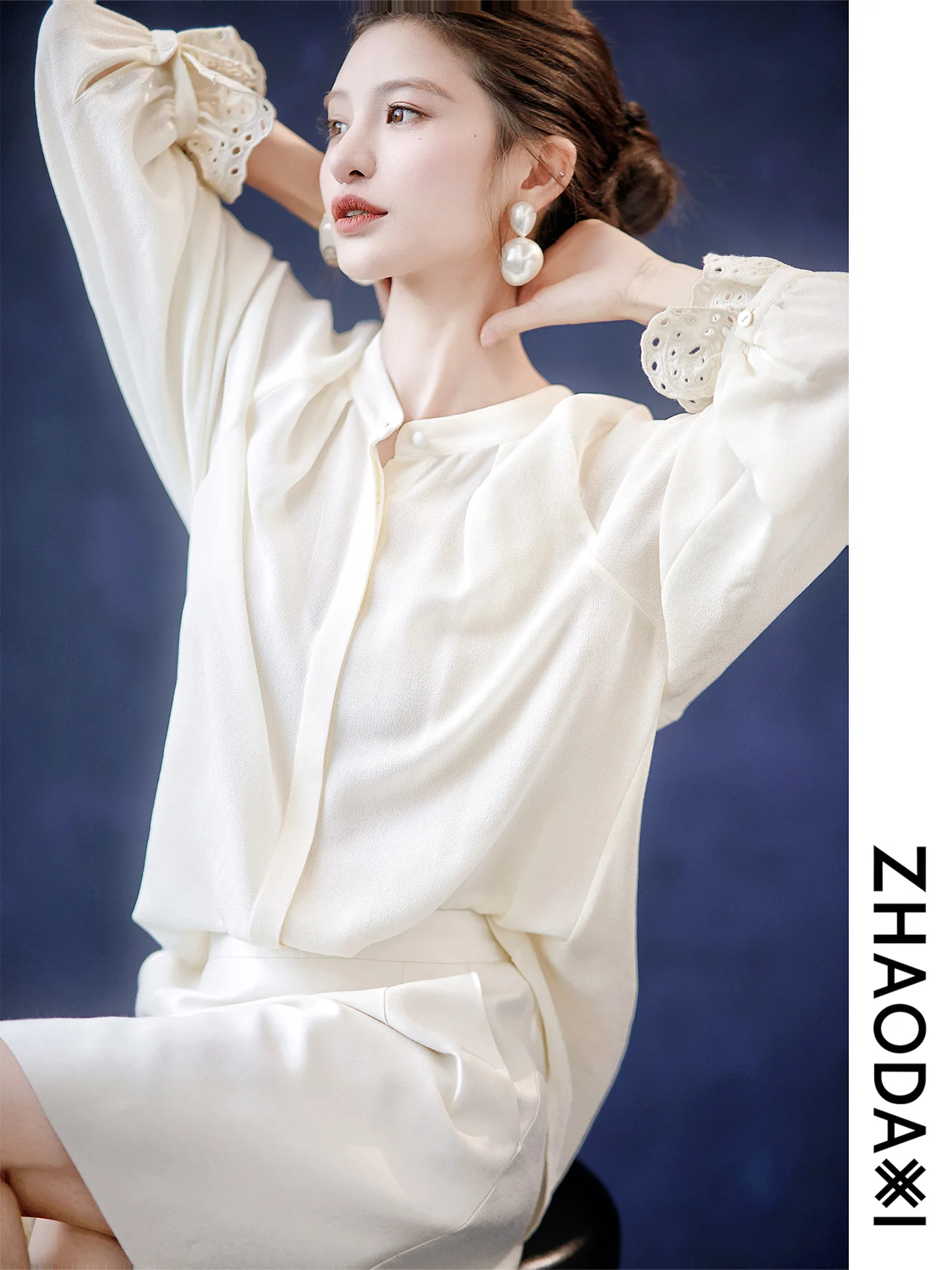 

Ele Silk Women's irt Zhaodaxi Paris New 2025 Ghost Pleat Top Commute Sle Simple Design Single Piece Autumn Collection