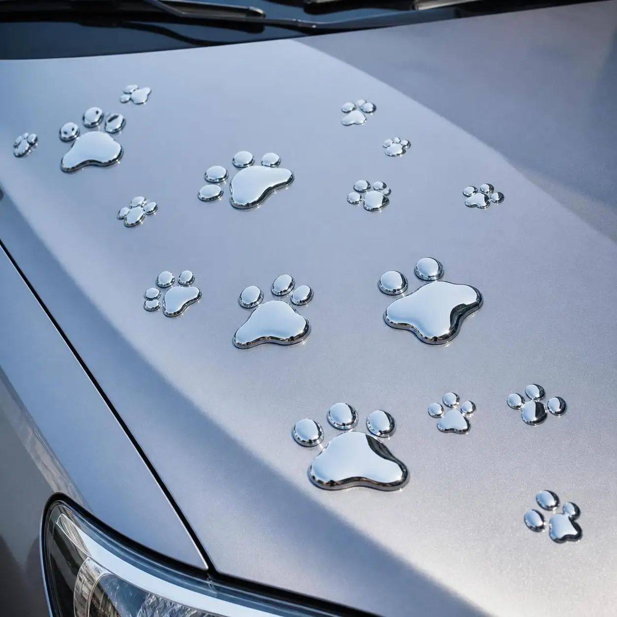 3D Silver Window Bear Pattern Body Car Decal Animal Bumper Foot Paw