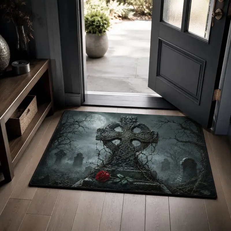 VIKAMA Dark Bat Rose Carpet Gothic Style Entrance Hall Floor Mat Photo Decoration Wear resistant Foot Mat