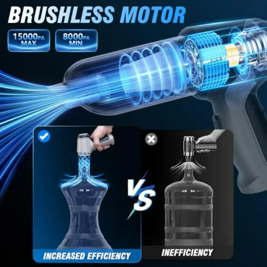 مكنسة كهربائية للسيارة 15000Pa محمولة لاسلكية قابلة لإعادة الشحن مكنسة كهربائية رطبة وجافة بقدرة 120 وات طاقة عالية لشعر الحيوانات الأليفة الداخلي للسيارة والمكتب المنزلي