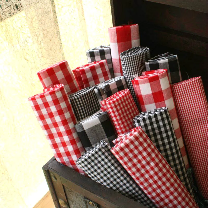 150cm*50cm 100% Cotton Ping Grain Red White Black White Plaid Fabric Shirt Dress Children\'s Clothing DIY Apparel Sewing Fabric