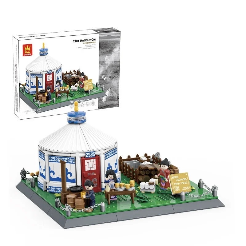 Blocs de construction créatifs modèle yourte mongole jouet de construction blocs ensemble Architecture imprimé assembler des briques jouets cadeaux d'anniversaire