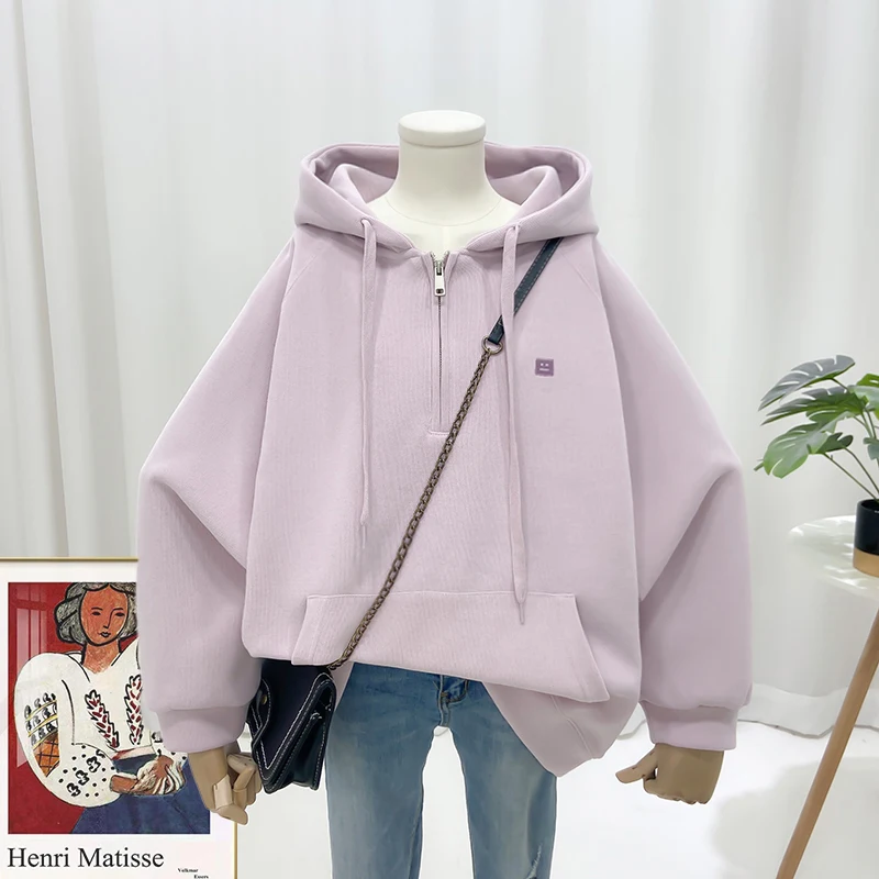 

Женская толстовка оверсайз на молнии с вышивкой в корейском стиле, весна-осень, свободный крой, 240 гр.