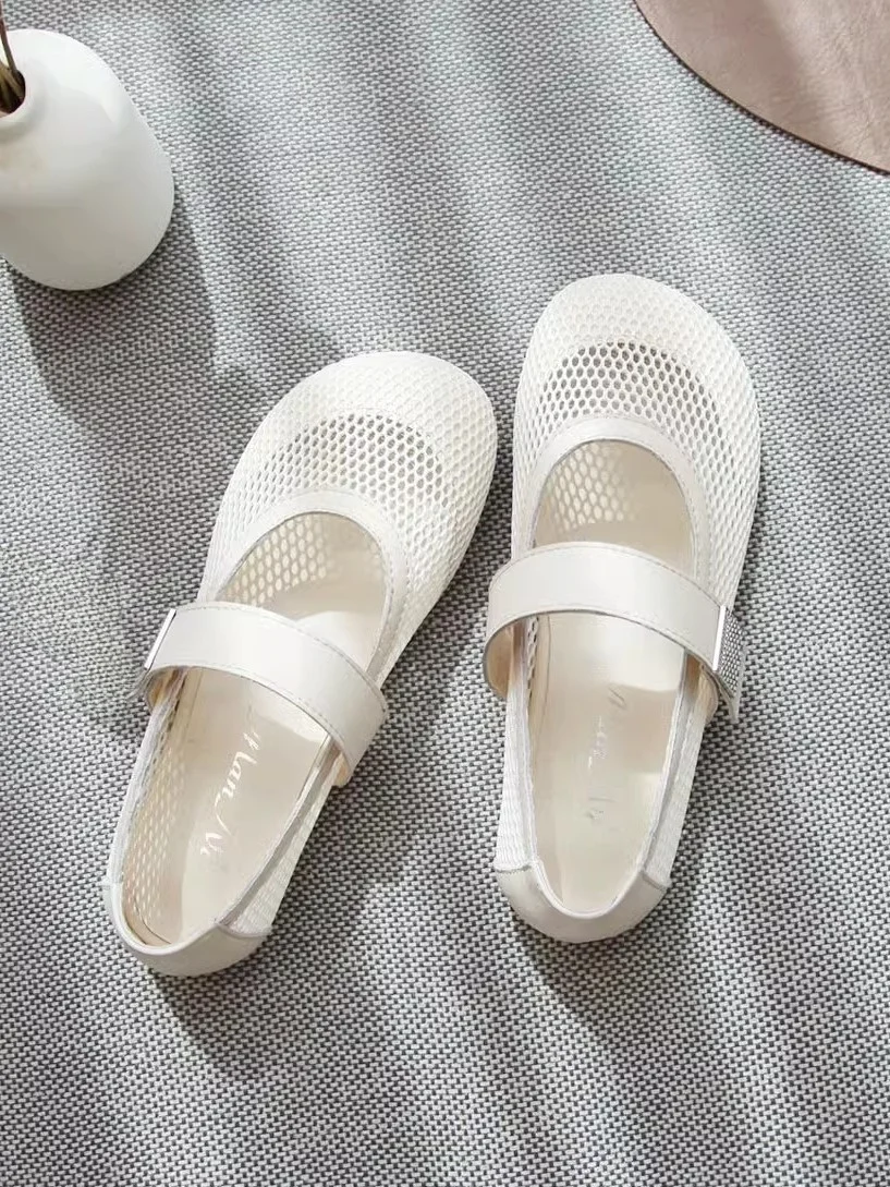 

Женские кожаные сандалии Me Slip-On oes в Корейском стиле с ажурной сеткой Мэри Джейн на плоской подошве, весна-лето Faion