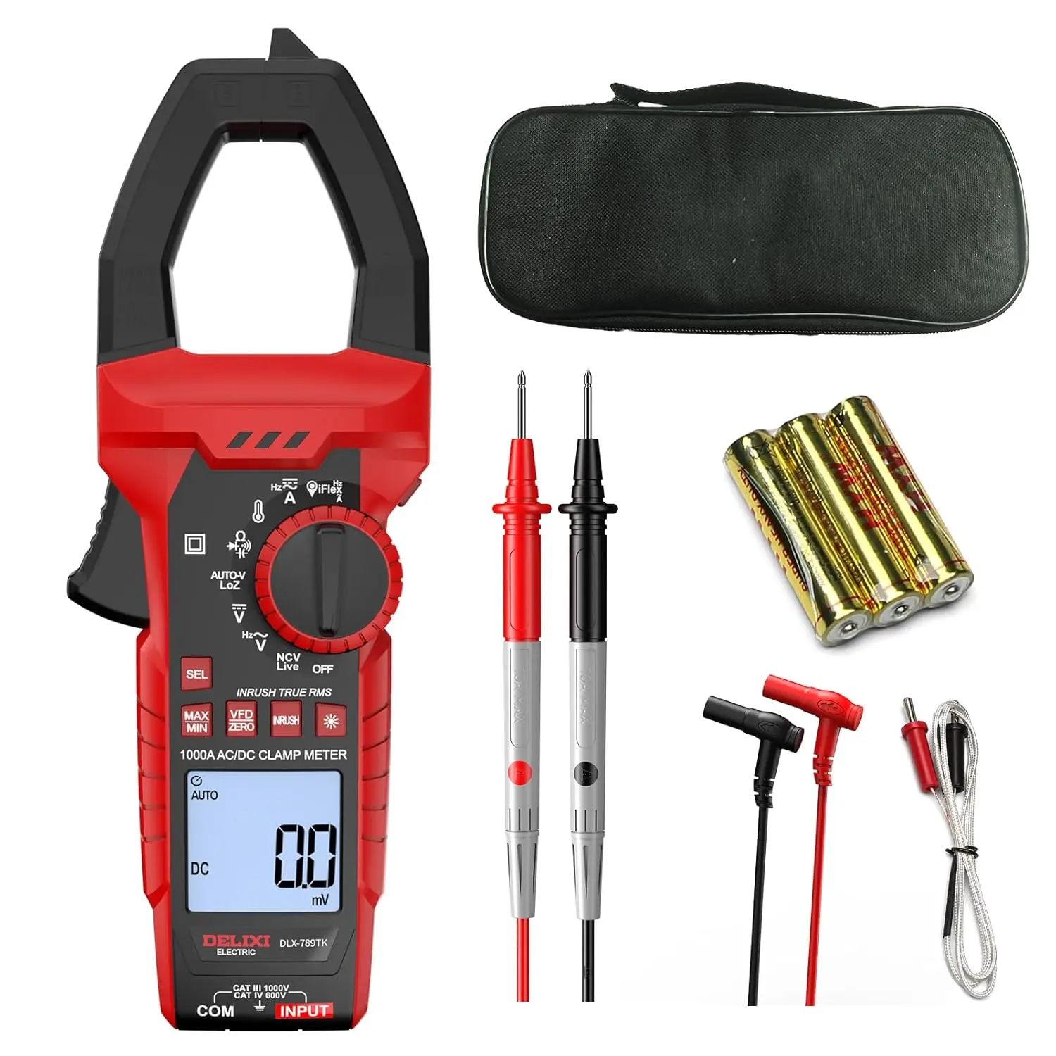 

Professional Clamp Meter: 1000A AC/DC Amp, 1000V Voltage Tester, True RMS, Measures Resistance, Temperature