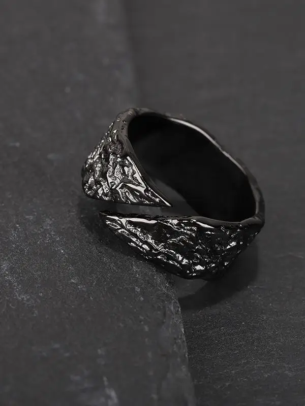 DAMAI New Style Vintage Hammered Texture Ring Open Design Dark Style Fashion Jewelry Unisex Personality Accessory