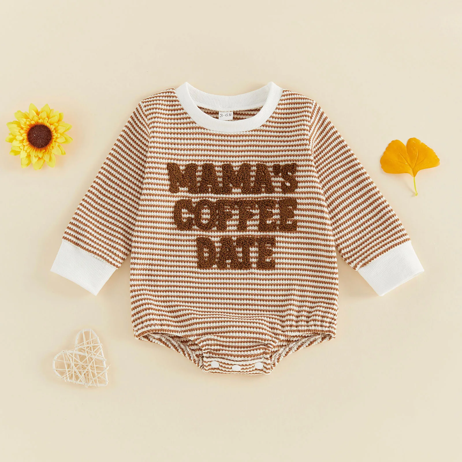 Baby Boy Autumn Romper Long Sleeve Crew Neck Stripes Embroidery Letters Fall Bodysuit Clothes for Casual Daily