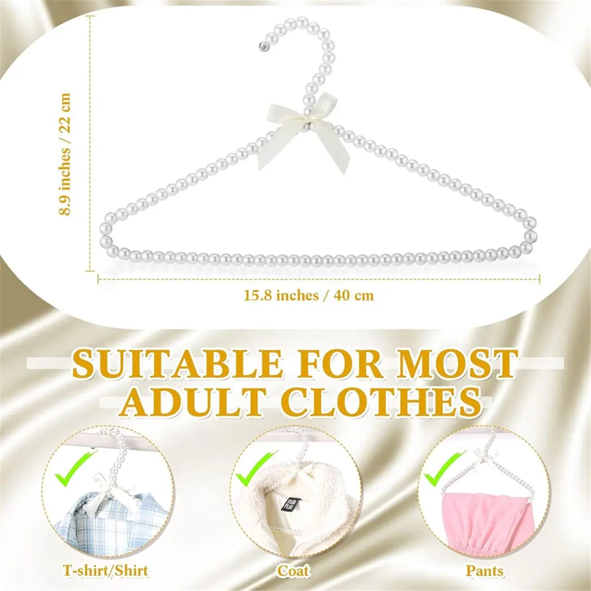 2026 New 10 Pcs 16 Inch Pearl Clothes Beaded Clothing Hanger with Ribbon Bowknot Metal Elegant Clothes Standard Hanger