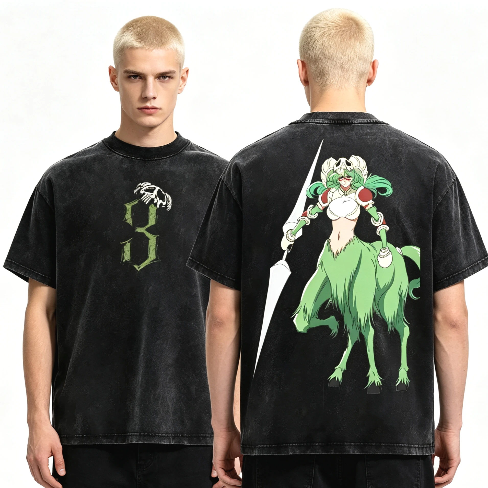 Hot Anime BLEACH Nelliel Tu Odelschwanck Vintage Washed T Shirts Unisex Hip Hop Streetwear Top Gothic Cotton Oversized T-shirts