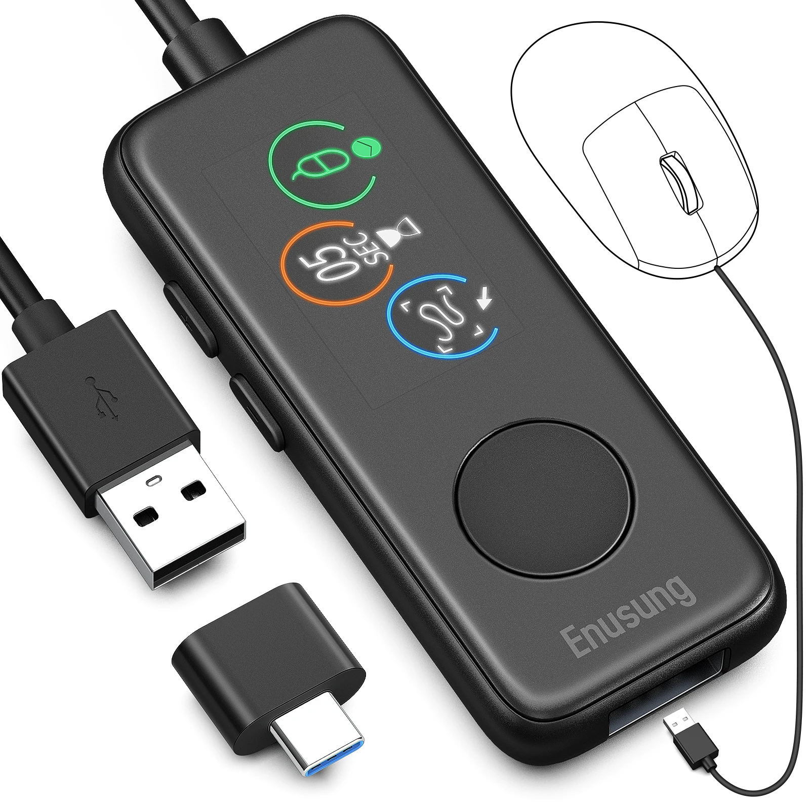 Ratón Jiggler 100% totalmente automático, ratón USB totalmente indetectable con pantalla HD, cuenta atrás ajustable y 3 Tr