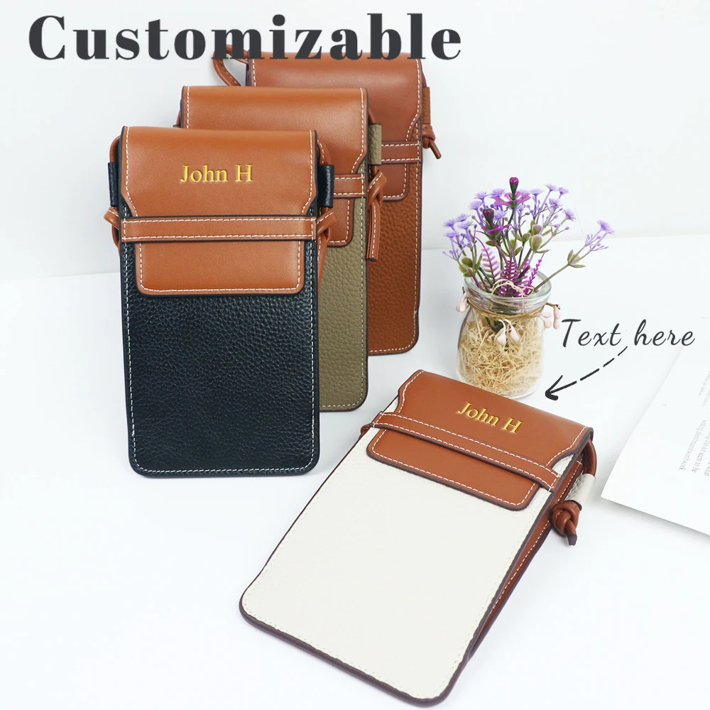 Personalisierte Handytasche, Umhängetasche aus Rindsleder der oberen Schicht, Brillentasche, farblich passende Schultertasche, kleine Tasche