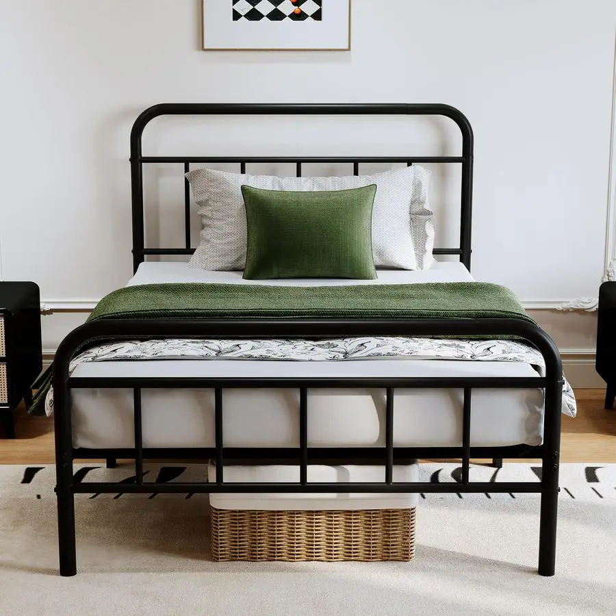 

Easllre 14Inch Metal Bed Frame,Twin Size Bed Frame with Upholstered Headboard,Heavy Duty Sturdy Mattress Foundation,Easy Assemb