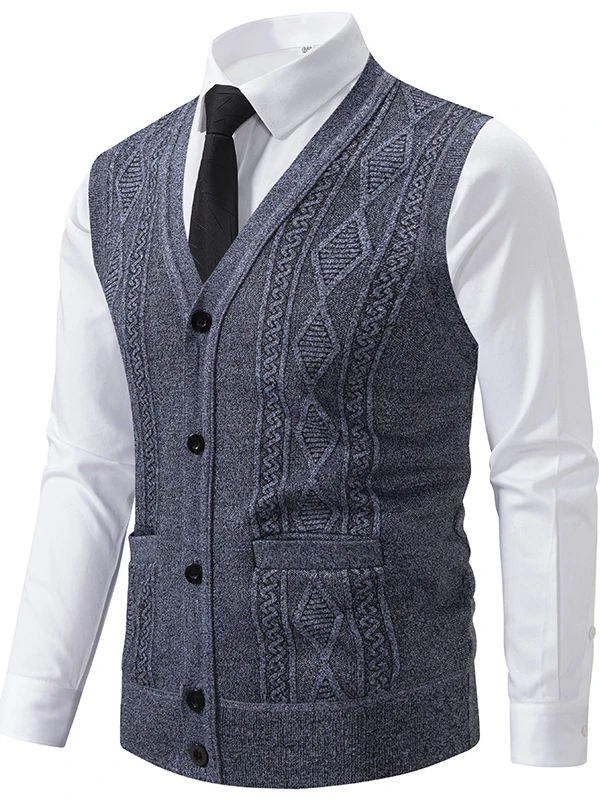 

Новый мужской вязаный кардиган с V-образным вырезом, приталенный, теплый, безрукавка, верхняя одежда, с подплечниками, повседневный, из полиэфирного волокна