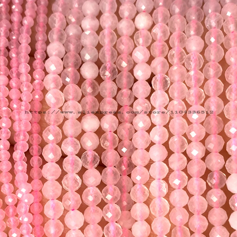 2/3/4MM Faceted Natural Stone Rose Quartz Round Loose Spacer Beads for Jewelry Making DIY Bracelet Charms Accessories 15''