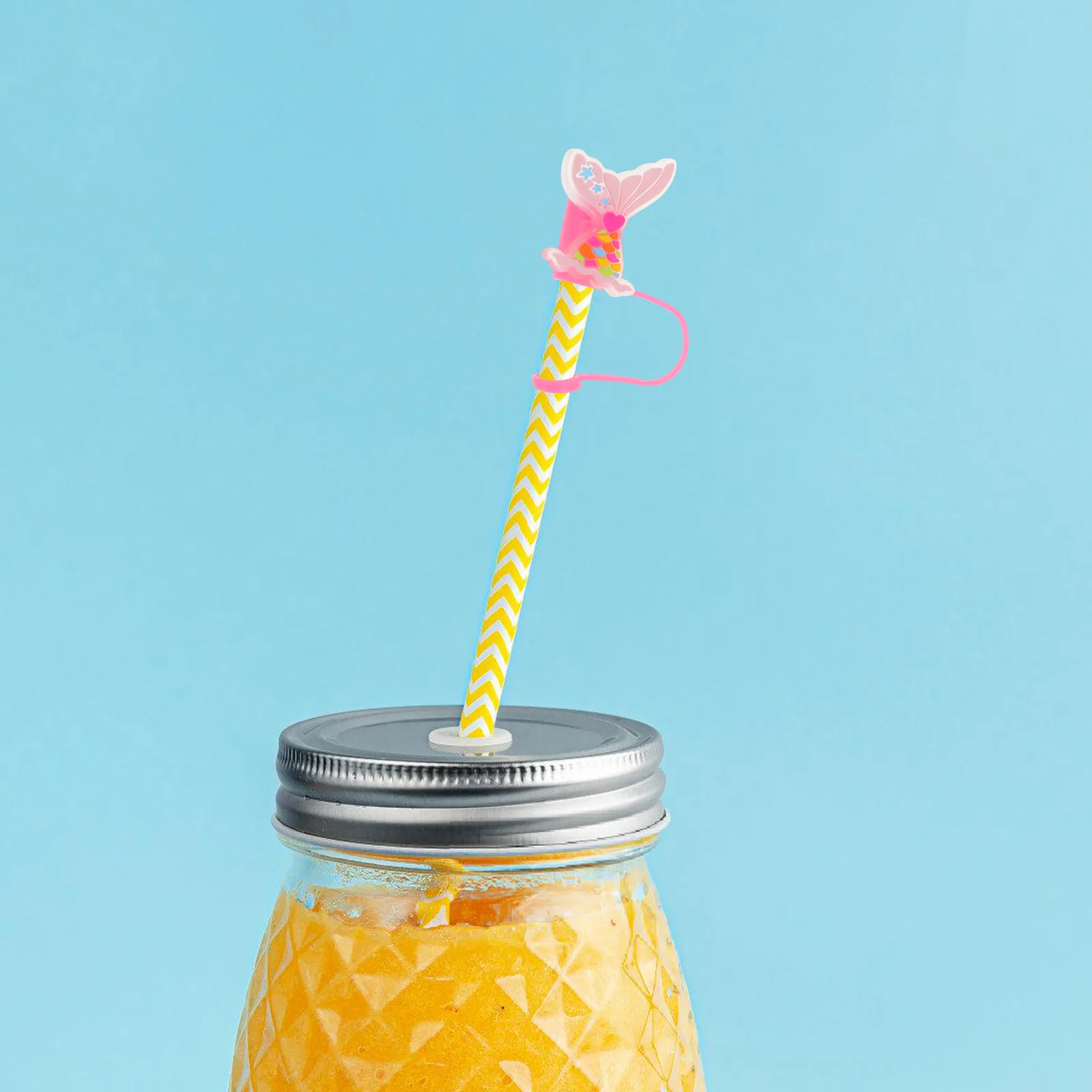 

6Pcs Mermaid Tumbler Straw Caps Reusable Cute Animal Toppers Portable Drink Straws Covers for Tumblers Silicone Straw Cover