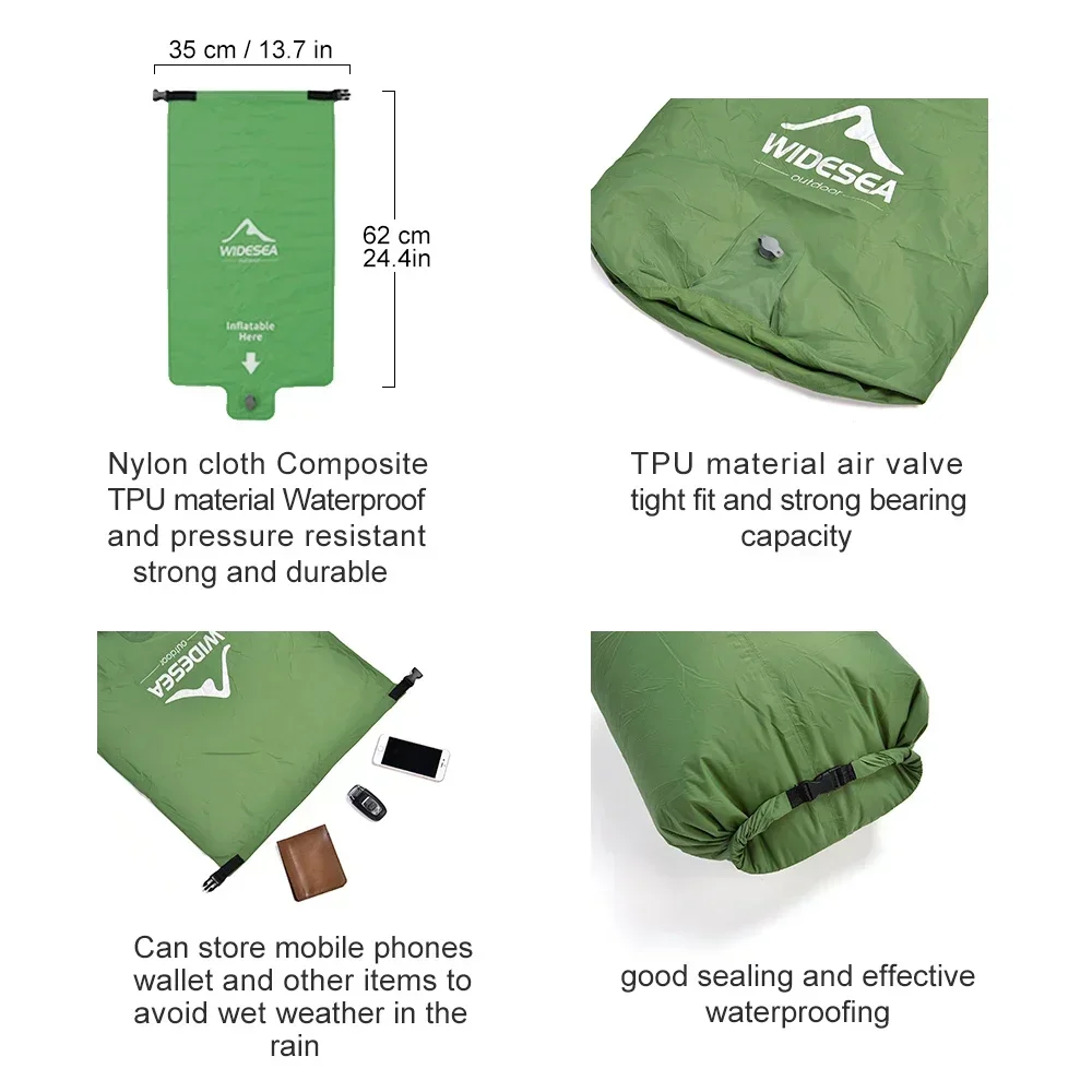 Widesea Camping Double Inflatable Mattress Outdoor Sleeping Pad Bed Ultralight Folding Tent Travel Cushion Beach Air Mat