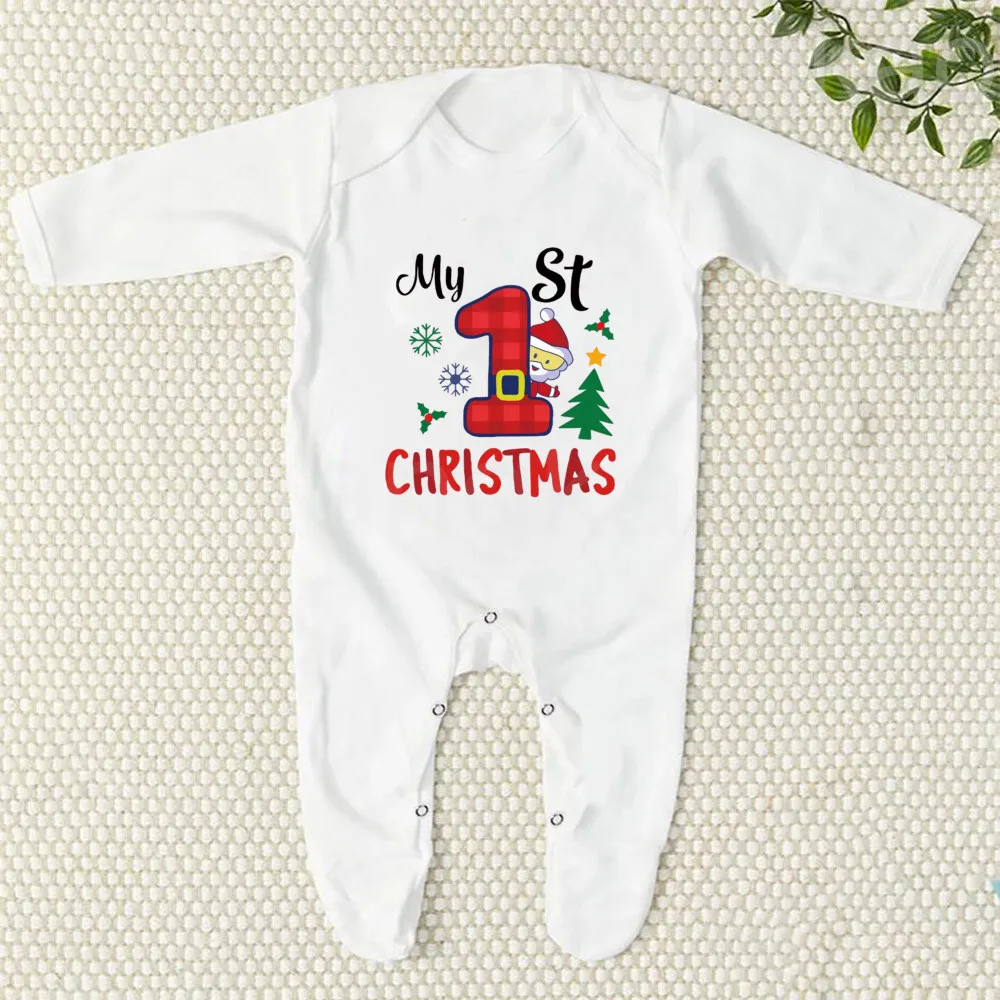 My 1st Christmas Printed Baby Babygrow Sleepsuit Newborn Bodysuit Xmas  Outfit Toddler Long Sleeve Romper Infant Baptism Clothes