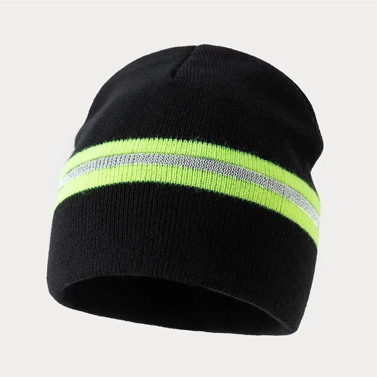 Herren Damen Thermo-Strickmütze mit reflektierenden Streifen, warme Wintermütze für Outdoor-Sportarten