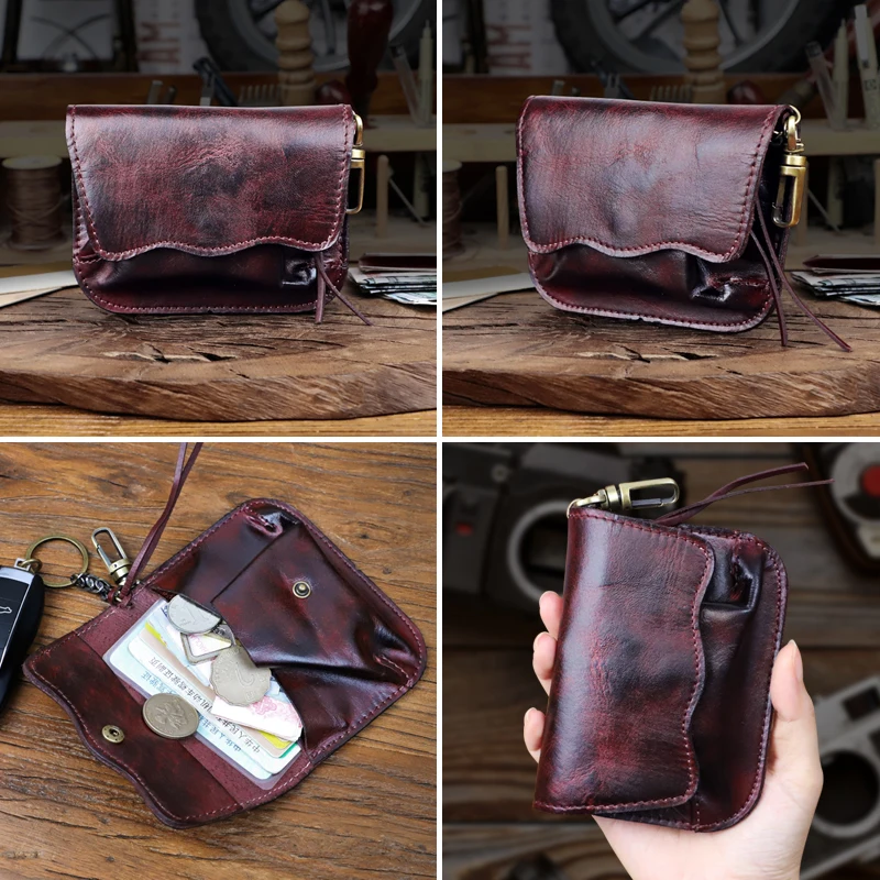 Vintage Genuine Leather Coin Purse Small Card Bag For Women Men Short Wallet Mini Card Holder Cowhide Money Bag