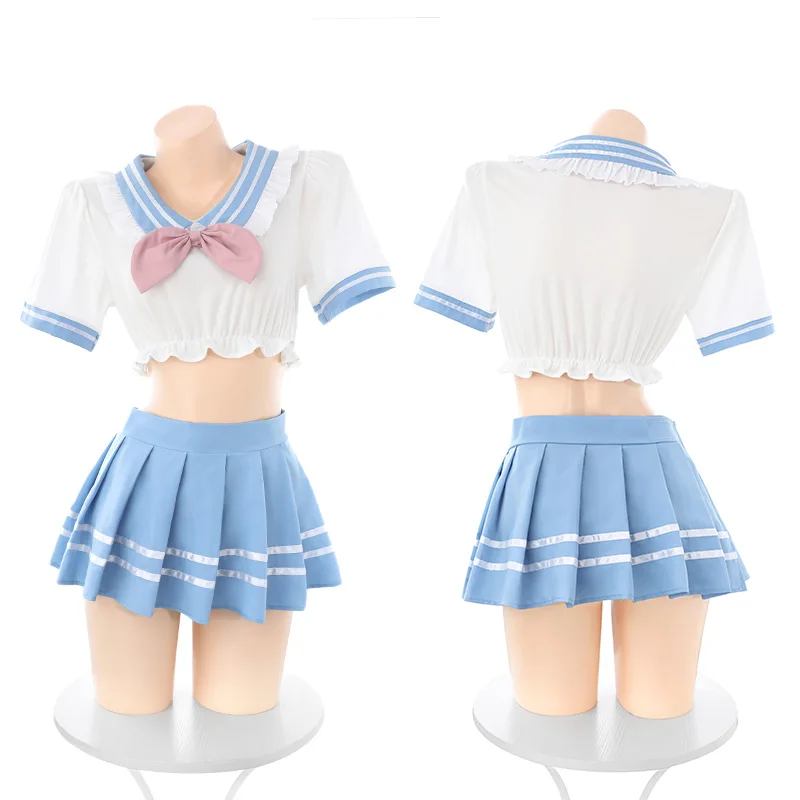 

Japanese Anime School Girl Cosplay Student Sailor JK Uniform Skirt Sets Sweet Short Sleeve Crop Tops Navy Lingerie Set Dropship