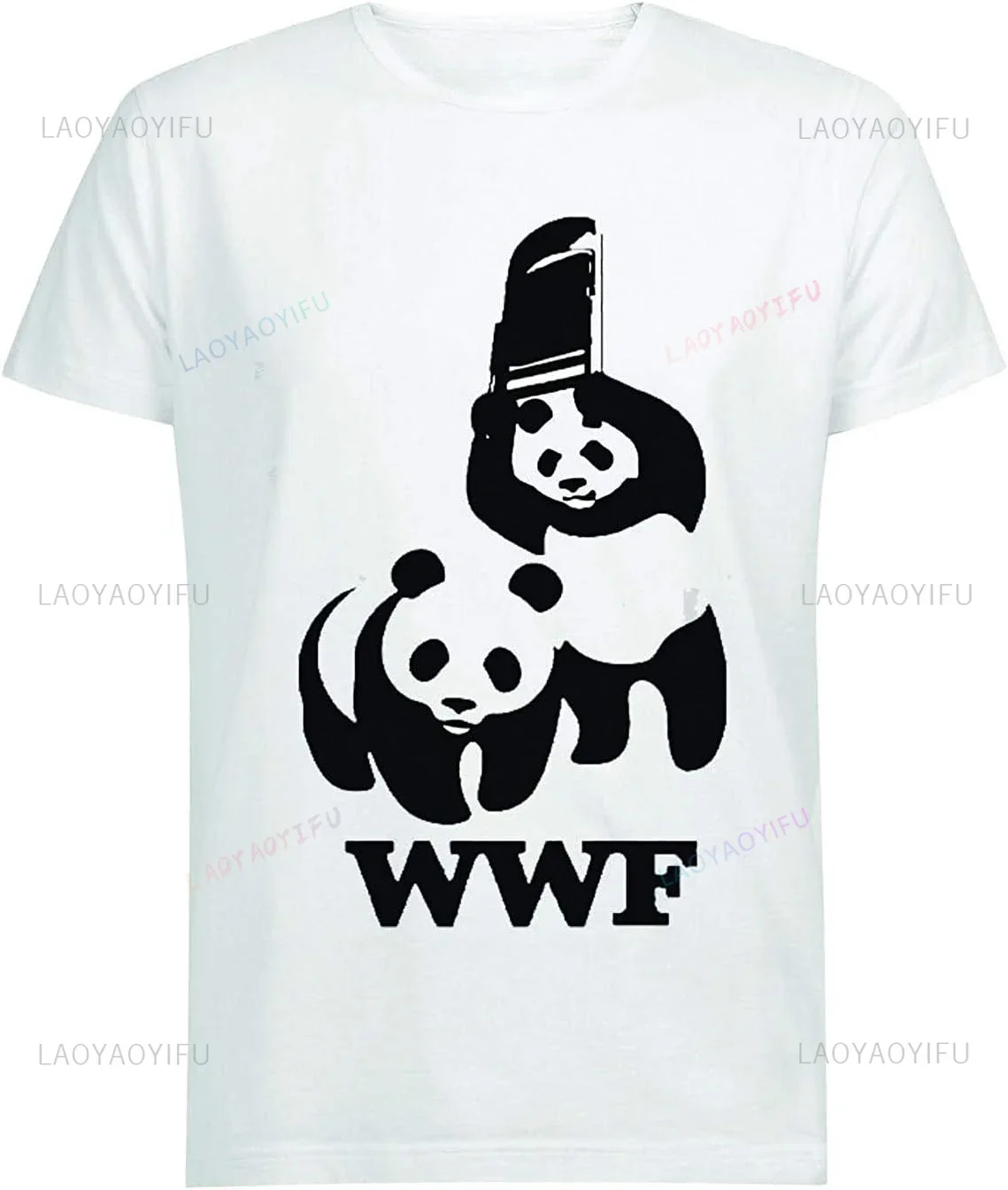 Casual Fashion Panda Wrestling Save Panda Portrait Fun White T-shirt