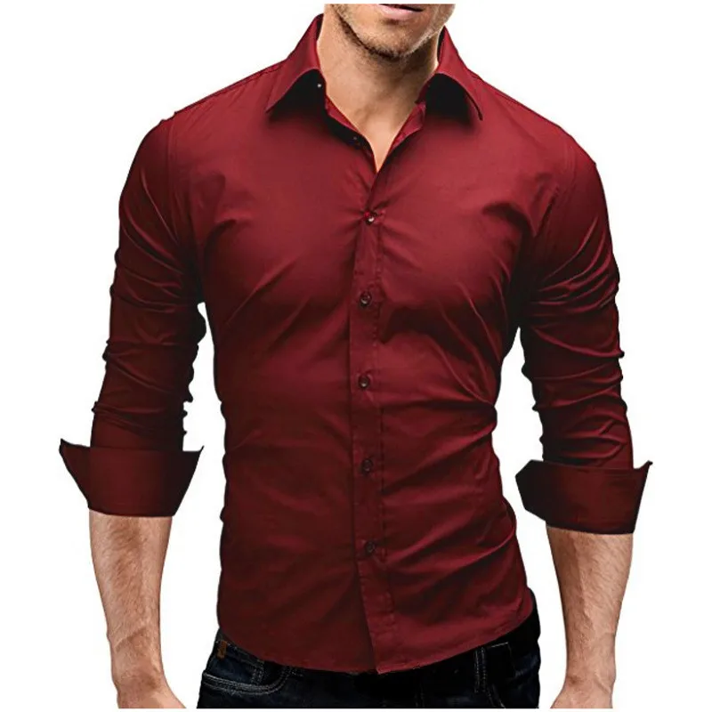 Cross-border AliExpress Foreign Trade Men's Shirt New Solid Color Simple Formal Wear Fashion Slim Long-sleeved Shirt Wholesale