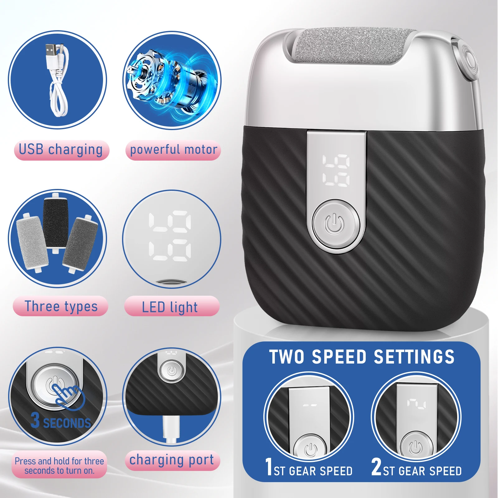 Rechargeable Electric Foot Grinder Dead Skin Callus Electric Foot Feet Scrubber For Dry Cracked Feet Foot Care Repair Tool