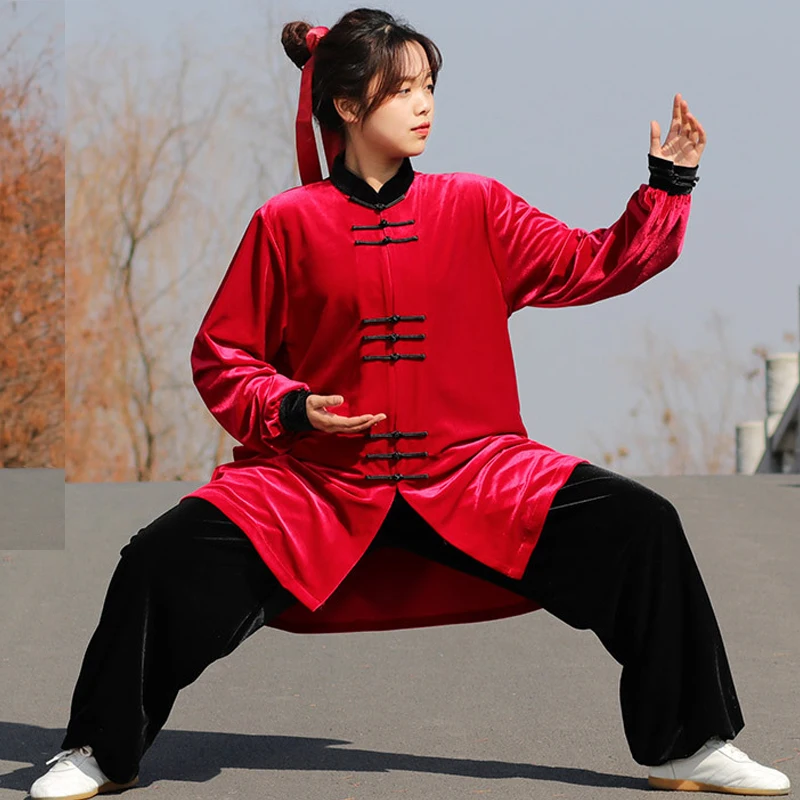 Donne e uomini Tai Chi vestito velluto caldo tradizionale Tang vestito autunno inverno allentato Kung Fu uniforme manica lunga Wushu vestiti