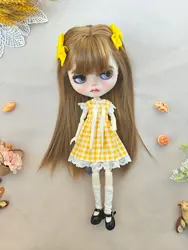 NEW Blythe Doll Clothes blythe clothing Classic Lemon yellow plaid dress Handmade OB22 OB24 AZONE Accessories blythe clothes
