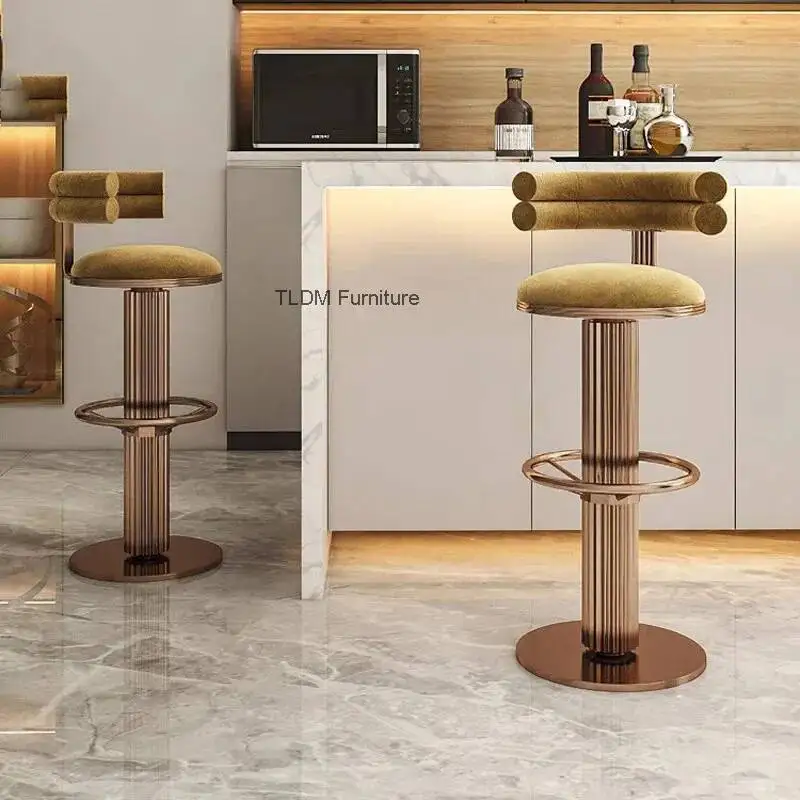 

Роскошные барные стулья из велюра с поворотным механизмом, минималистичные эстетичные барные стулья для барной стойки с регулировкой высоты спинки, современная барная мебель Taburete Alto