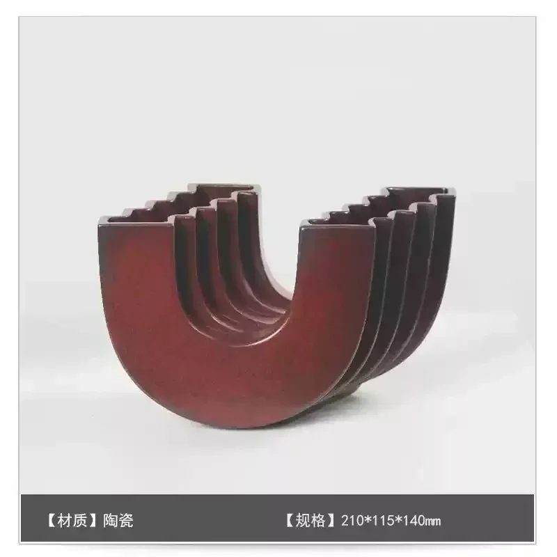 Retro Yan red special-shaped ceramic vase, creative home sales office flower ornament